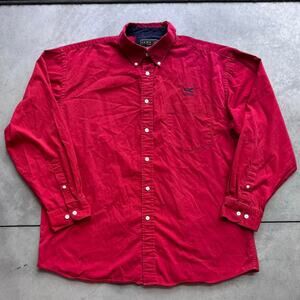 Y2K Red Button Up Shirt. Airplane Embroidery Size XL